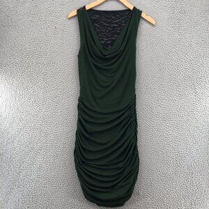 Express Dress Womens Extra Small Green Bodycon Mini Ruched Lace Yoke Back Formal